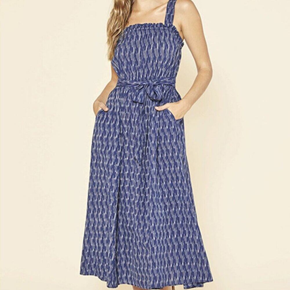 Outerknown Large Ladies Isla Summer Dress, Color/Pattern: Rain Ikat, blue